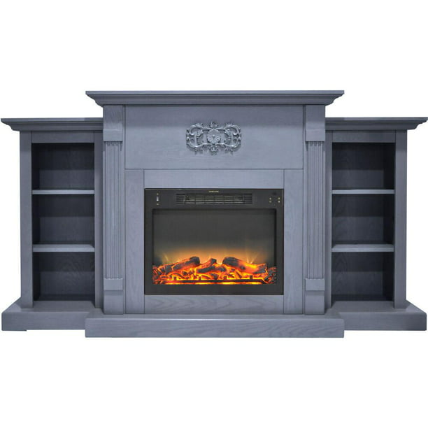 Electric Fireplace in Mahogany with Built-in Bookshelves and an Enhanced Log Display Classic 72 in 